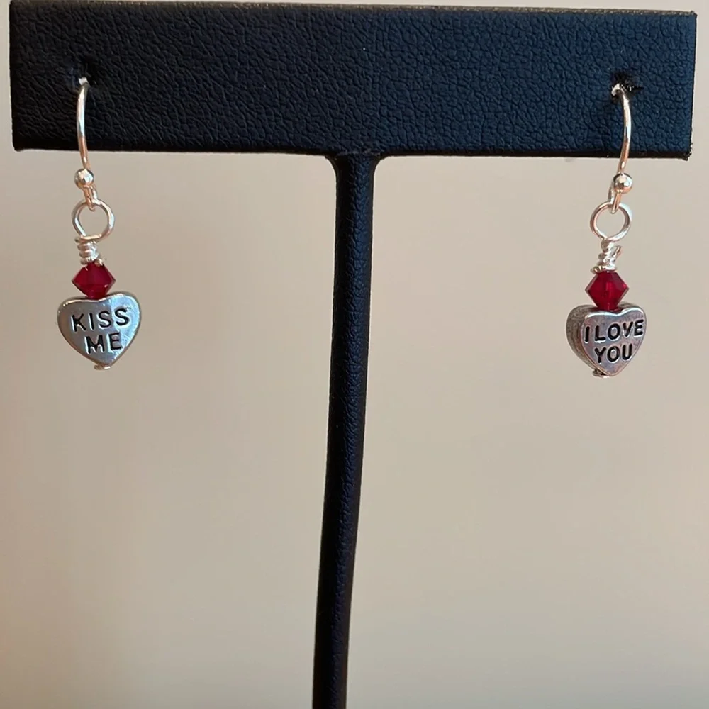 HAND CRAFTED TINY HEART EARRINGS with Swarovski Crystals